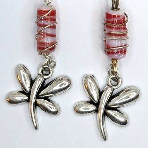 Glass Bead Dragonfly Dangle Earrings